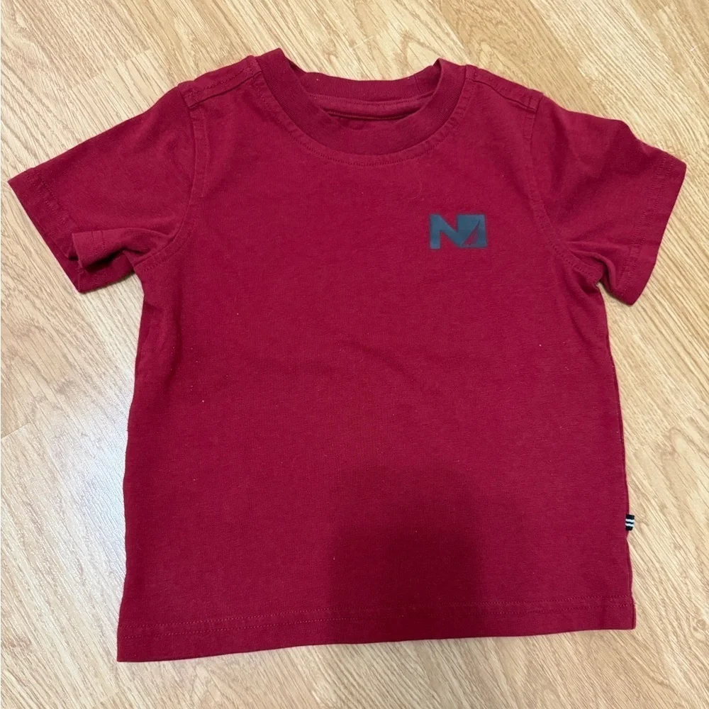 Nautica Red T-Shirt and Plaid Shirt with Brown Pants Set (Size 2T)